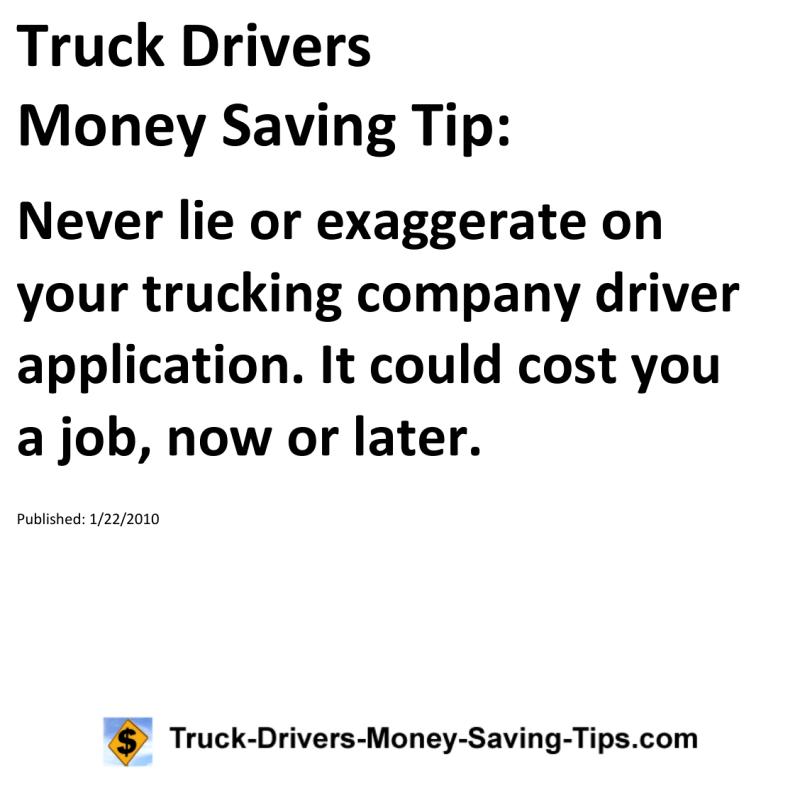 Truck Drivers Money Saving Tip for 01-22-2010