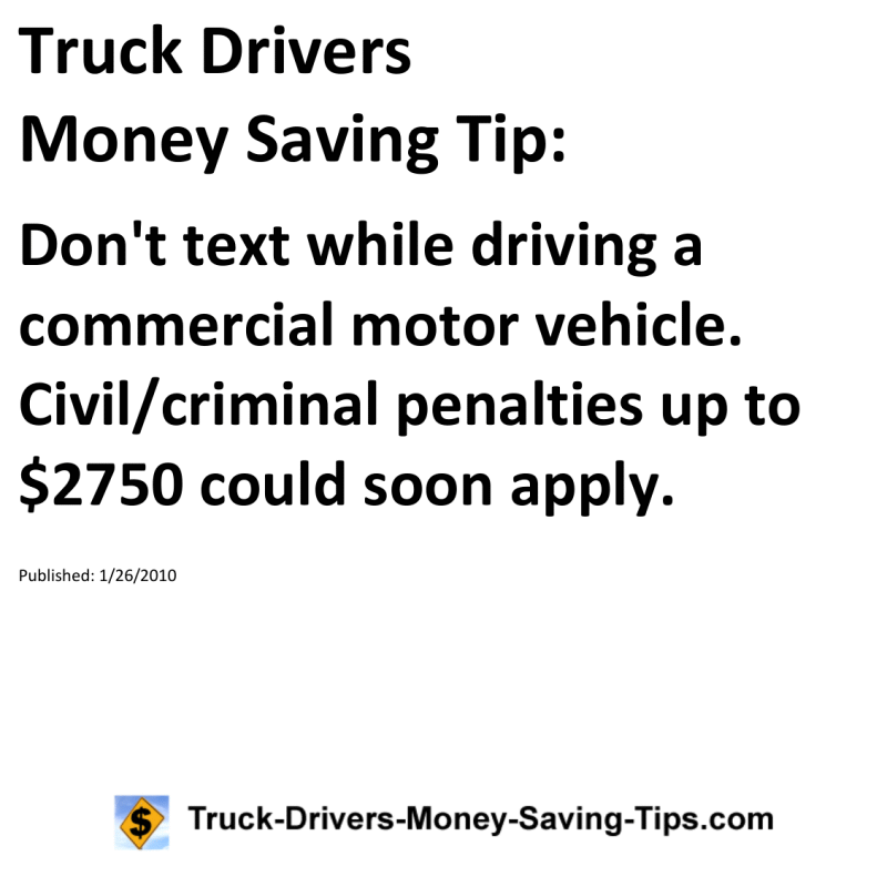 Truck Drivers Money Saving Tip for 01-26-2010