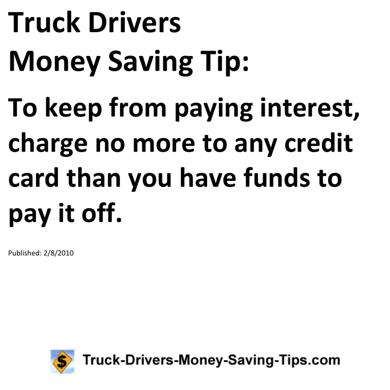 Truck Drivers Money Saving Tip for 02-08-2010