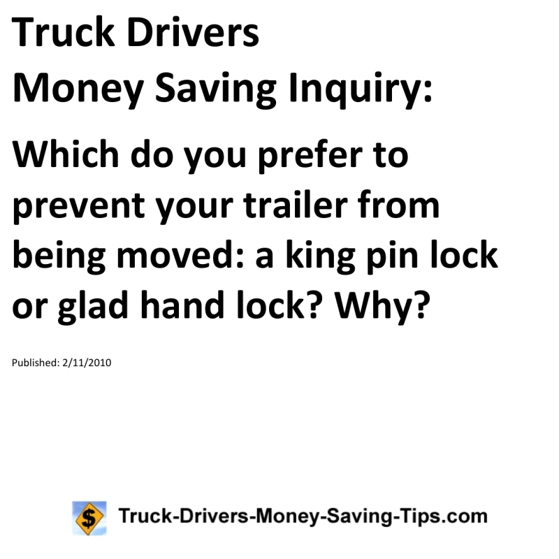 Truck Drivers Money Saving Inquiry for 02-11-2010