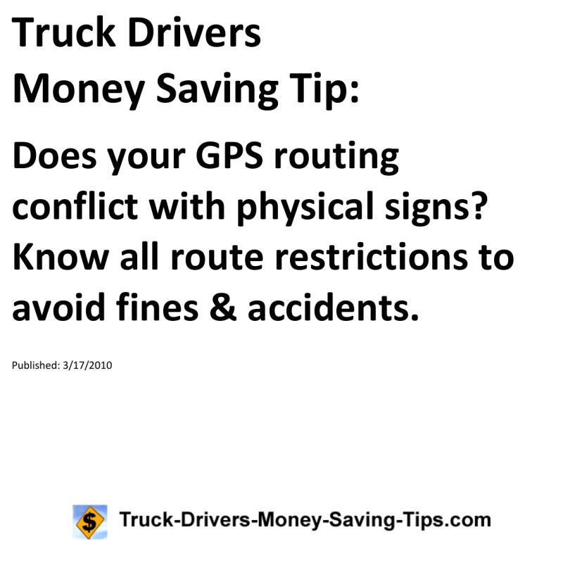 Truck Drivers Money Saving Tip for 03-17-2010