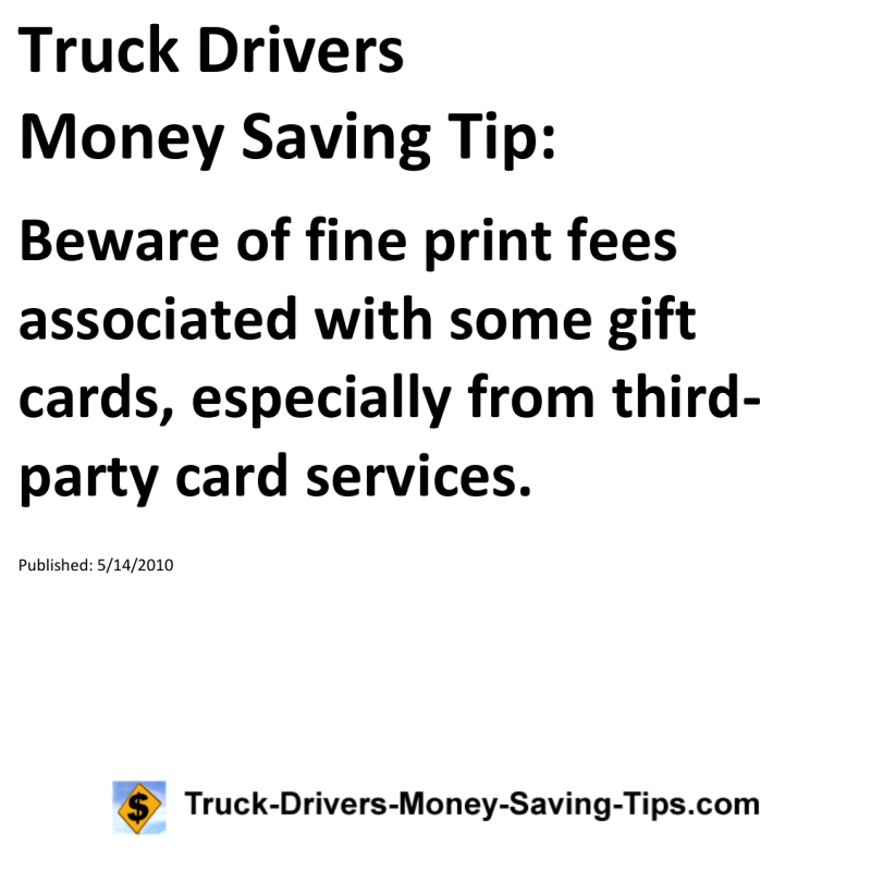 Truck Drivers Money Saving Tip for 05-14-2010