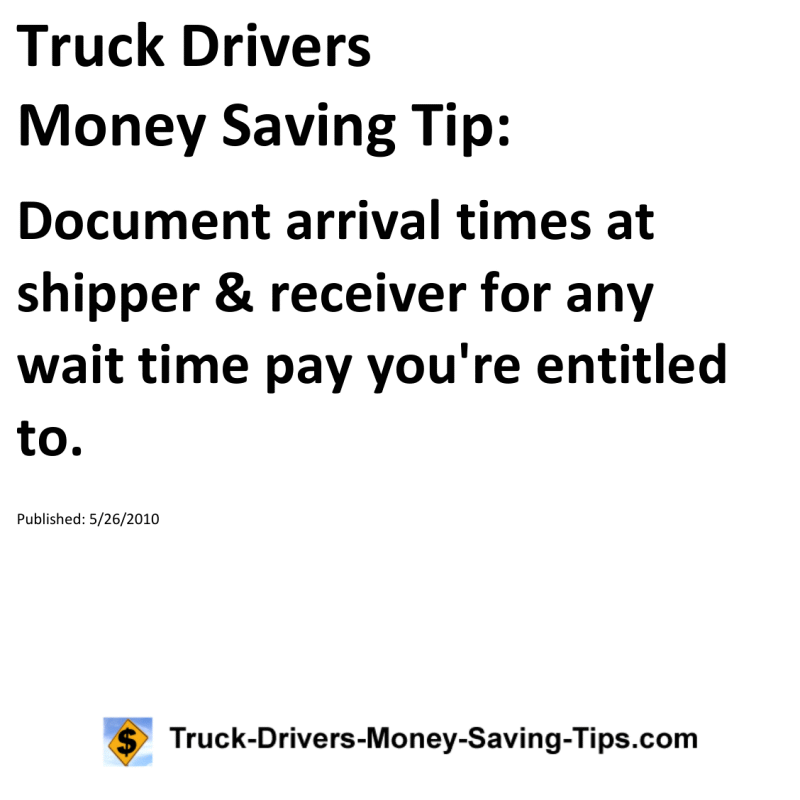 Truck Drivers Money Saving Tip for 05-26-2010