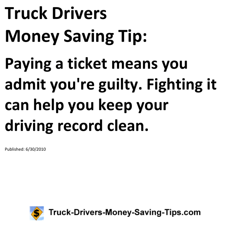 Truck Drivers Money Saving Tip for 06-30-2010