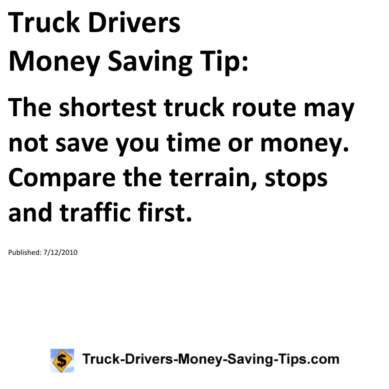 Truck Drivers Money Saving Tip for 07-12-2010