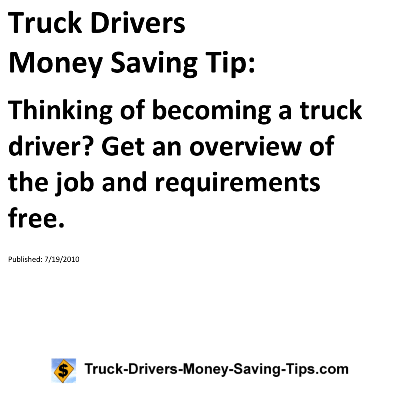 Truck Drivers Money Saving Tip for 07-19-2010