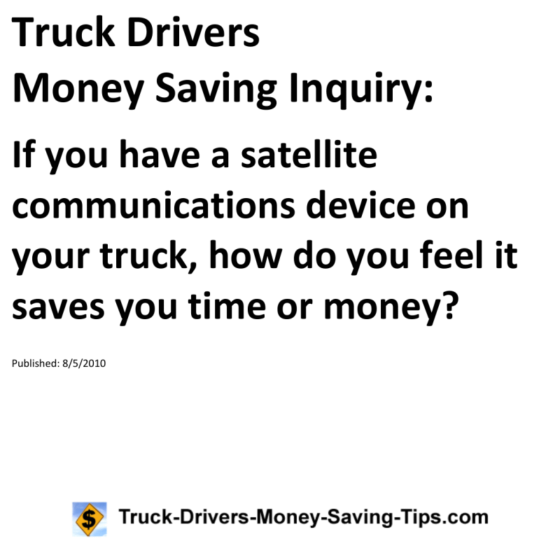 Truck Drivers Money Saving Inquiry for 08-05-2010