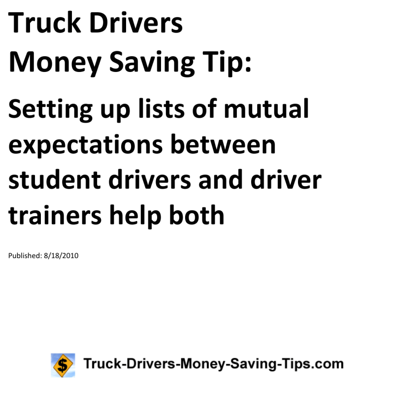 Truck Drivers Money Saving Tip for 08-18-2010