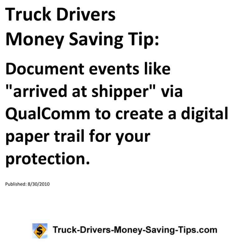 Truck Drivers Money Saving Tip for 08-30-2010