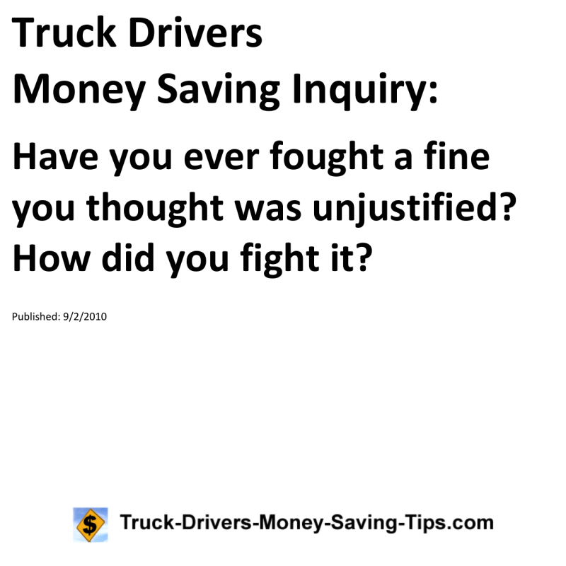 Truck Drivers Money Saving Inquiry for 09-02-2010