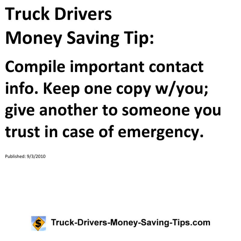 Truck Drivers Money Saving Tip for 09-03-2010