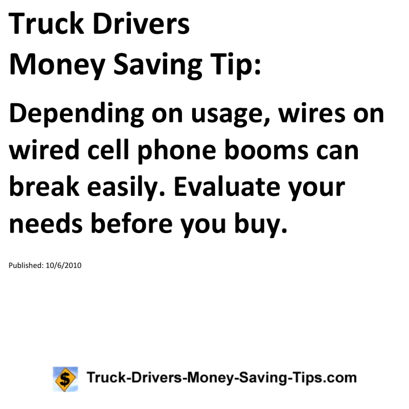 Truck Drivers Money Saving Tip for 10-06-2010