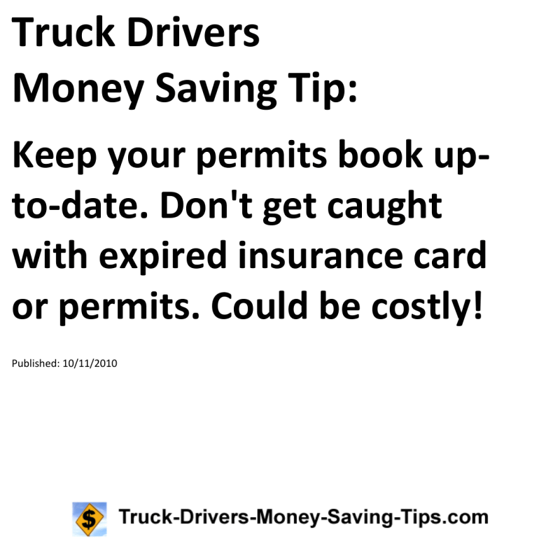 Truck Drivers Money Saving Tip for 10-11-2010