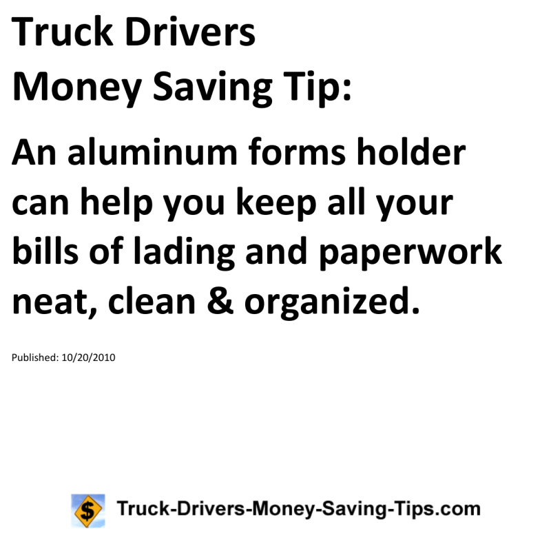 Truck Drivers Money Saving Tip for 10-20-2010