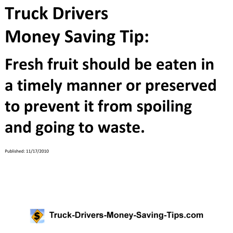 Truck Drivers Money Saving Tip for 11-17-2010