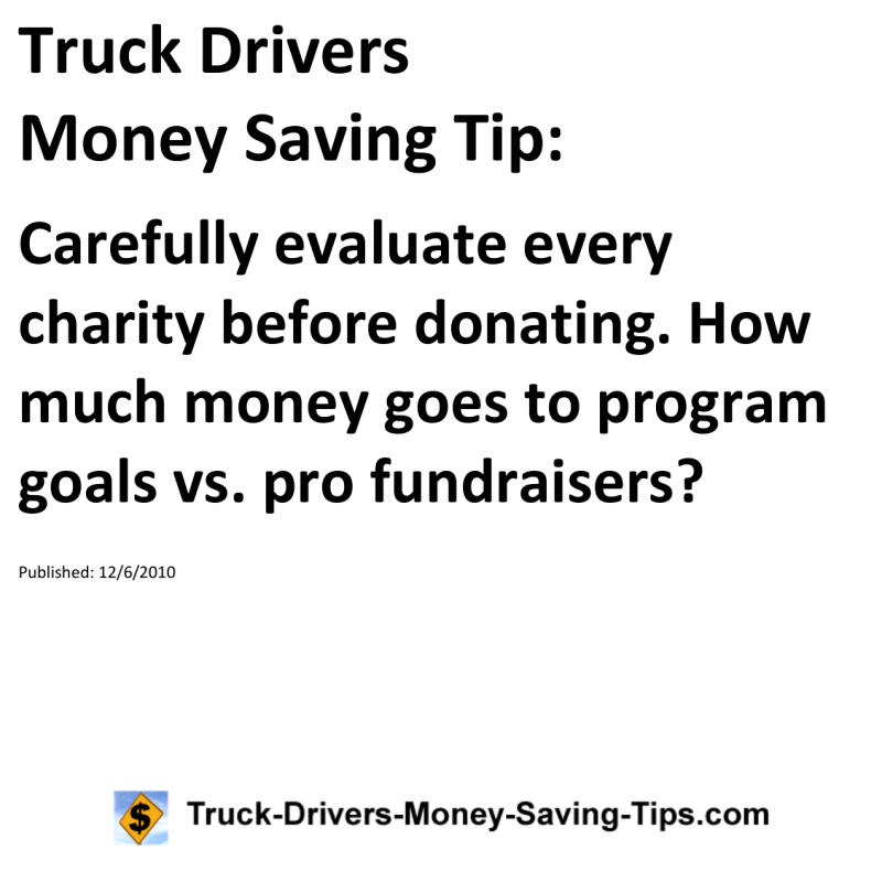 Truck Drivers Money Saving Tip for 12-06-2010