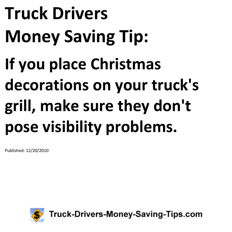 Truck Drivers Money Saving Tip for 12-20-2010