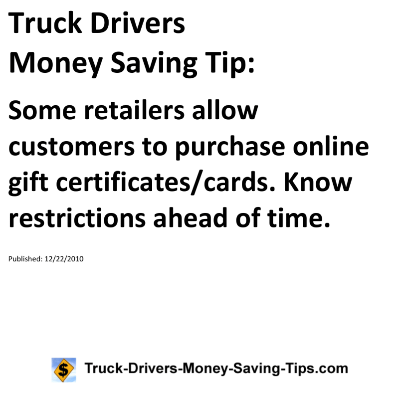 Truck Drivers Money Saving Tip for 12-22-2010