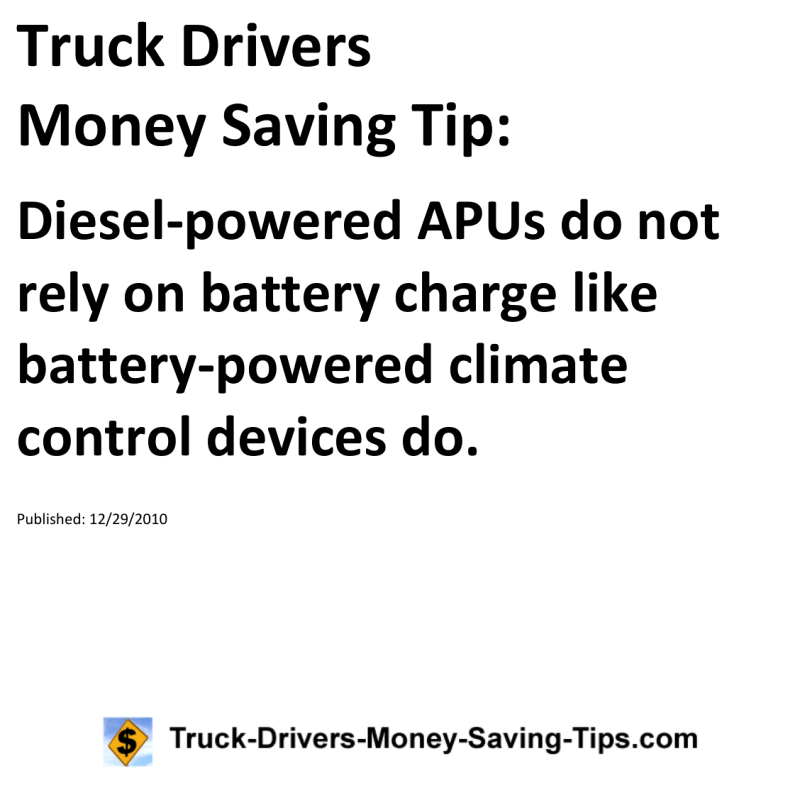 Truck Drivers Money Saving Tip for 12-29-2010