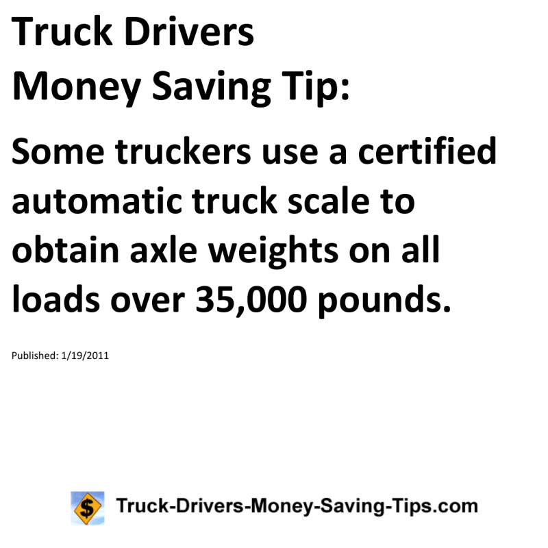 Truck Drivers Money Saving Tip for 01-19-2011