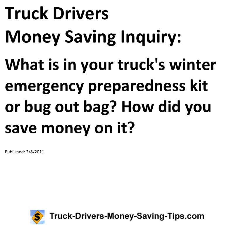 Truck Drivers Money Saving Inquiry for 02-08-2011