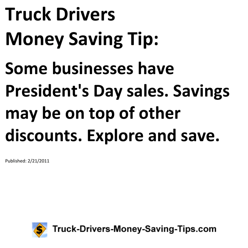 Truck Drivers Money Saving Tip for 02-21-2011