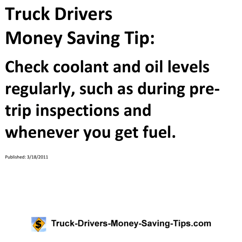 Truck Drivers Money Saving Tip for 03-18-2011