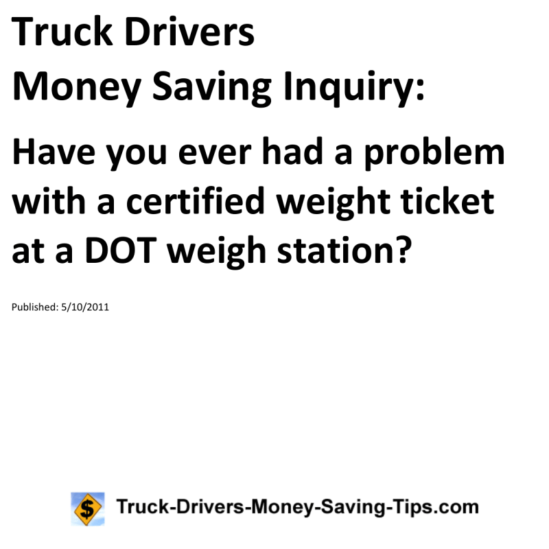 Truck Drivers Money Saving Inquiry for 05-10-2011