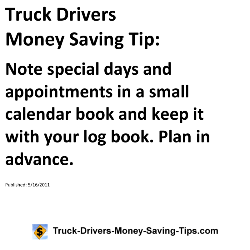 Truck Drivers Money Saving Tip for 05-16-2011