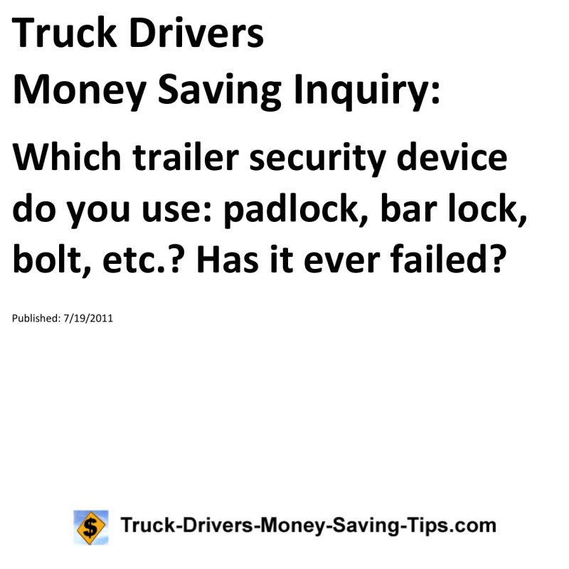 Truck Drivers Money Saving Inquiry for 07-19-2011