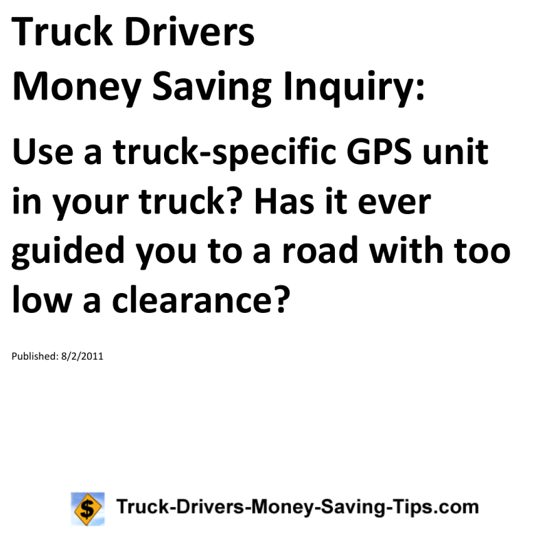 Truck Drivers Money Saving Inquiry for 08-02-2011