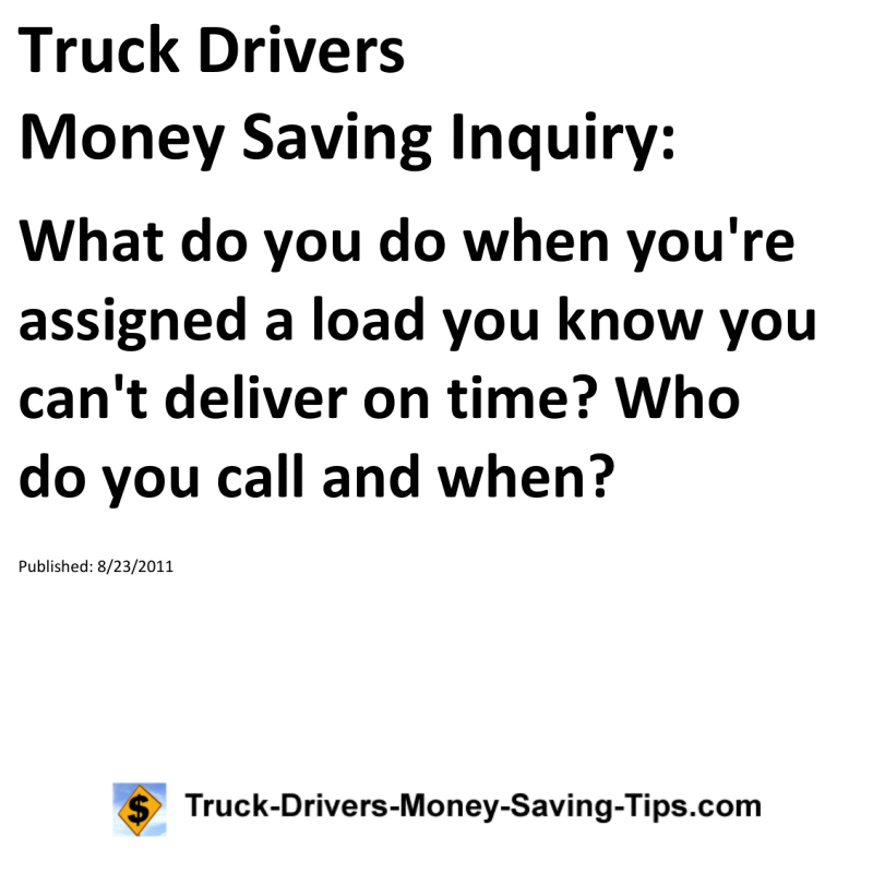 Truck Drivers Money Saving Inquiry for 08-23-2011