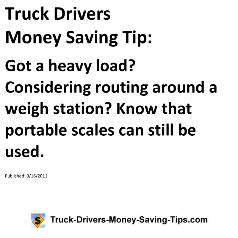 Truck Drivers Money Saving Tip for 09-16-2011