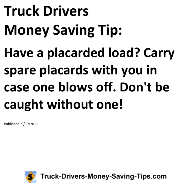 Truck Drivers Money Saving Tip for 09-19-2011