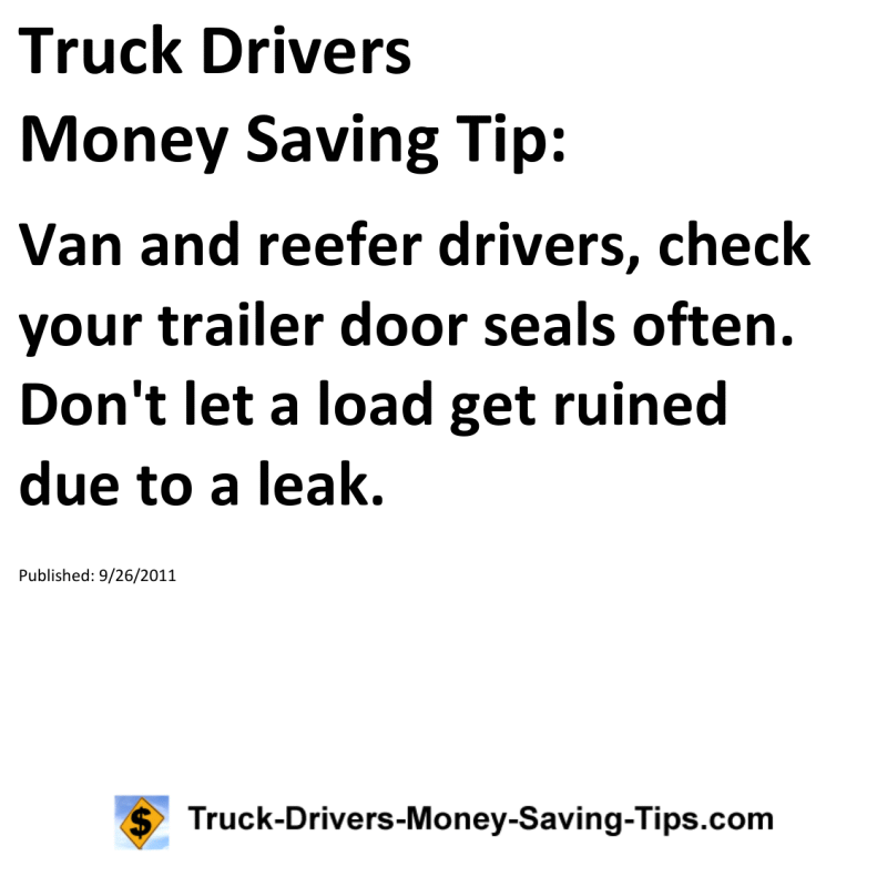 Truck Drivers Money Saving Tip for 09-26-2011