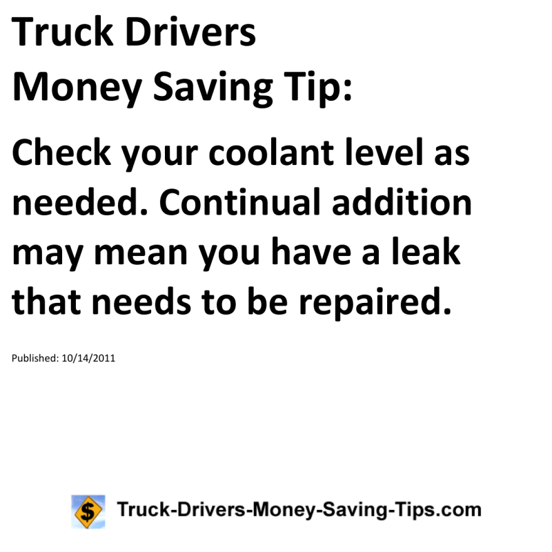 Truck Drivers Money Saving Tip for 10-14-2011