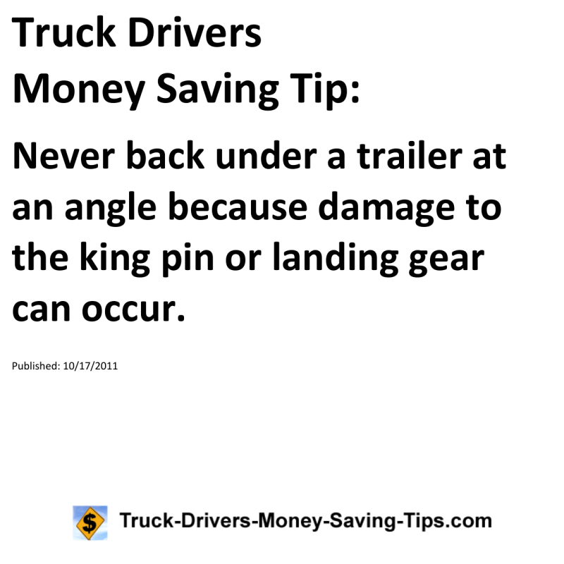 Truck Drivers Money Saving Tip for 10-17-2011