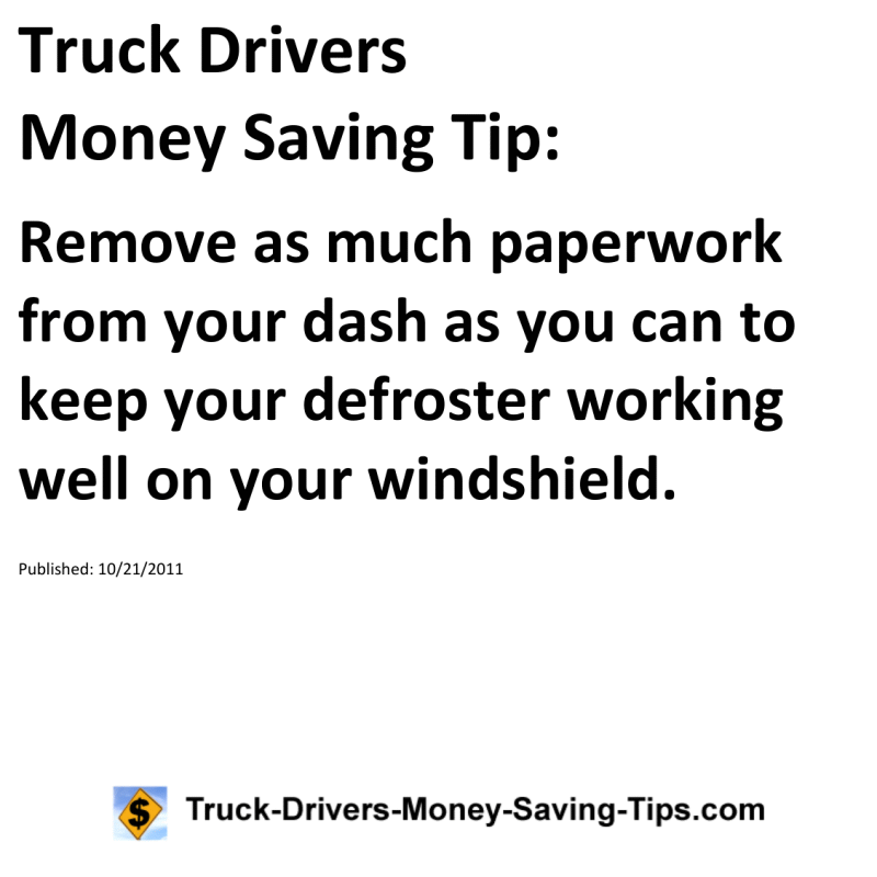 Truck Drivers Money Saving Tip for 10-21-2011