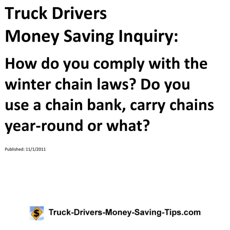 Truck Drivers Money Saving Inquiry for 11-01-2011