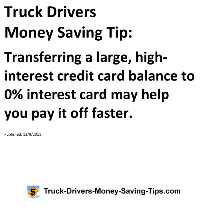 Truck Drivers Money Saving Tip for 12-09-2011
