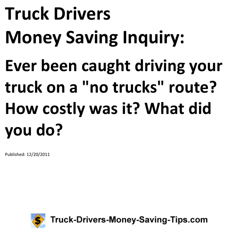 Truck Drivers Money Saving Inquiry for 12-20-2011