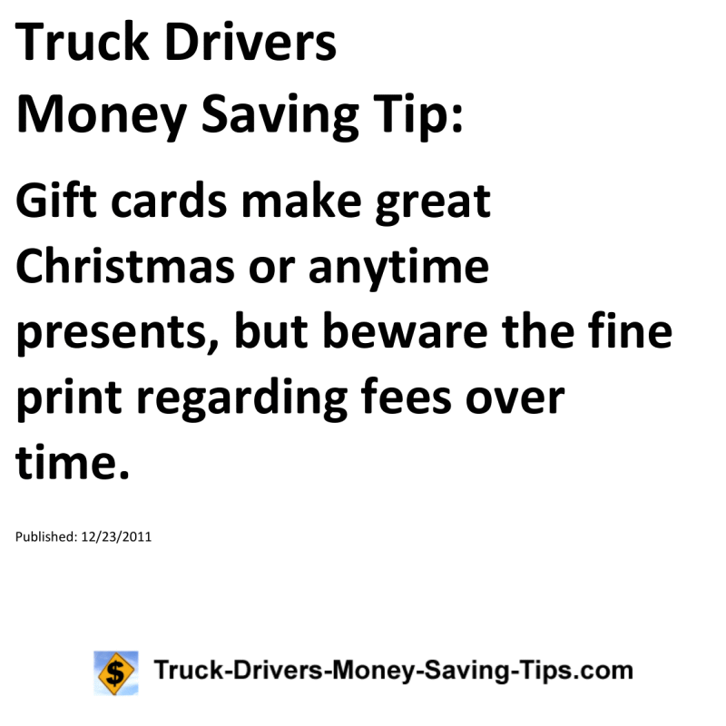 Truck Drivers Money Saving Tip for 12-23-2011