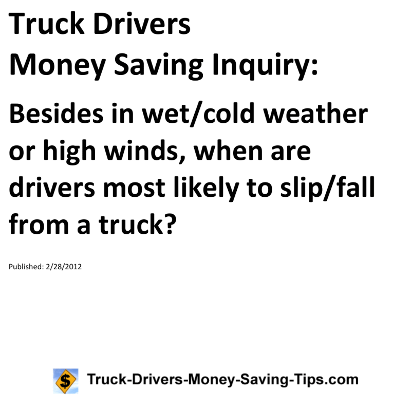 Truck Drivers Money Saving Inquiry for 02-28-2012