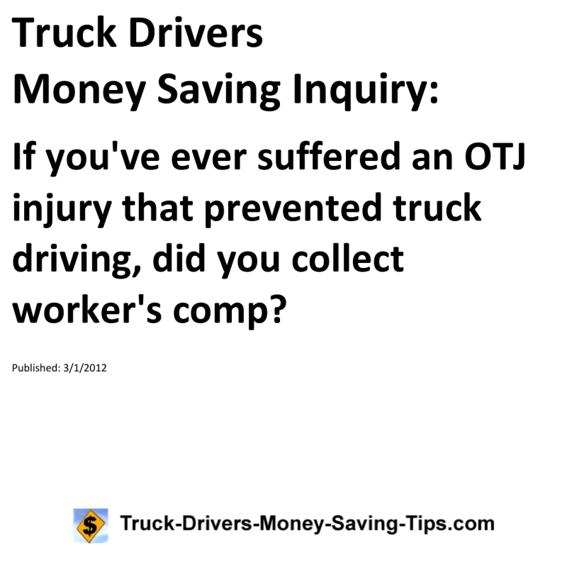 Truck Drivers Money Saving Inquiry for 03-01-2012