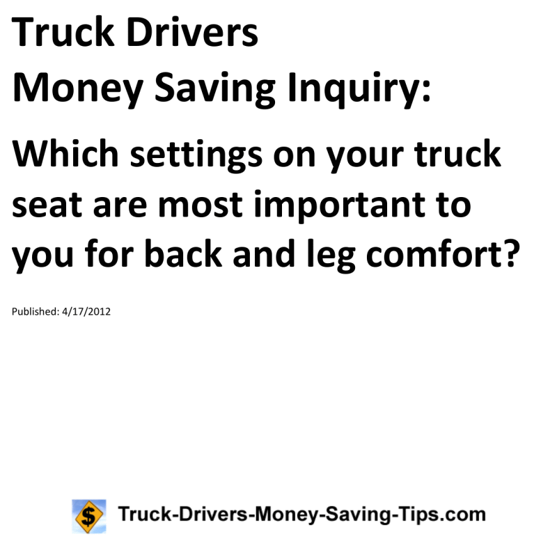 Truck Drivers Money Saving Inquiry for 04-17-2012