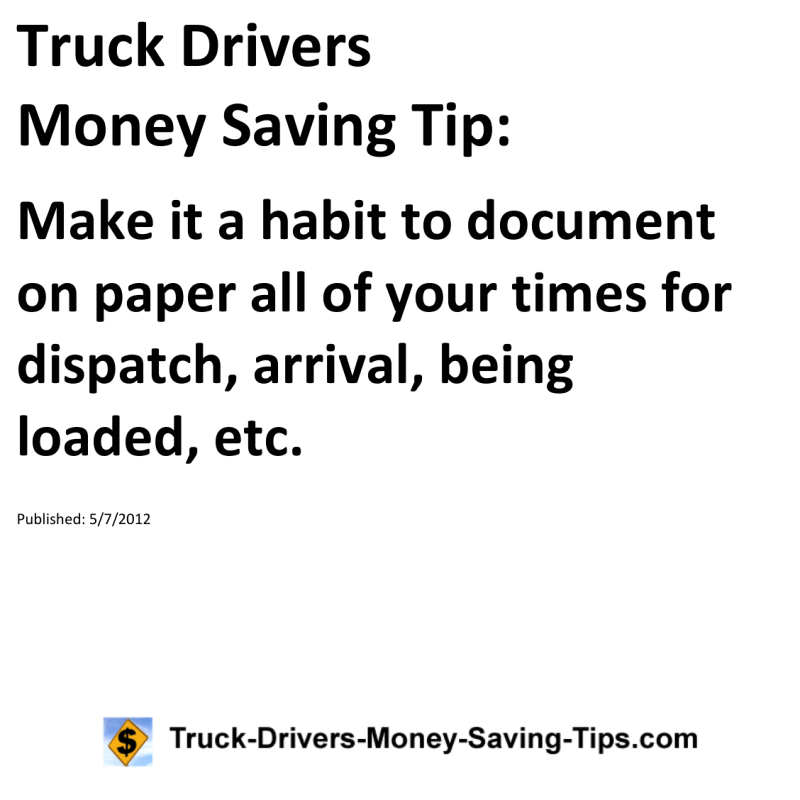 Truck Drivers Money Saving Tip for 05-07-2012