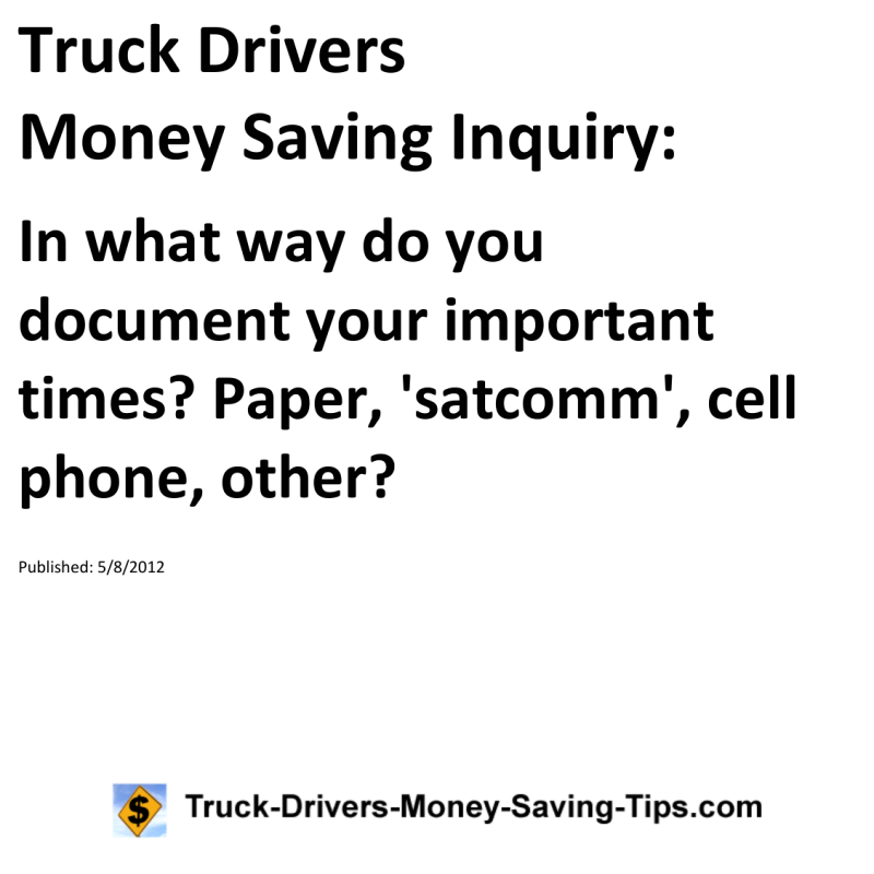 Truck Drivers Money Saving Inquiry for 05-08-2012