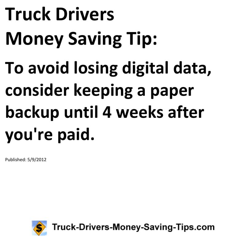 Truck Drivers Money Saving Tip for 05-09-2012