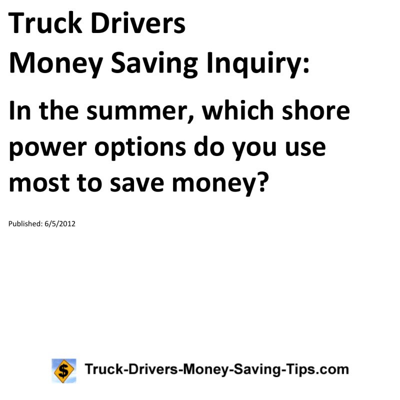 Truck Drivers Money Saving Inquiry for 06-05-2012