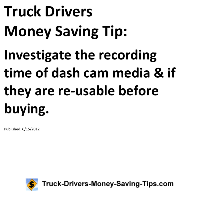 Truck Drivers Money Saving Tip for 06-15-2012